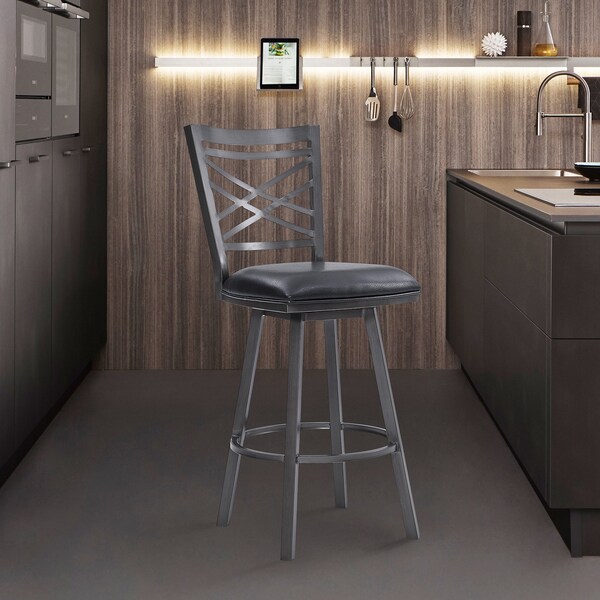 Armen Living Fargo 30" Counter Height Metal Barstool in Mineral Finish with Black Faux Leather - LCFA30BAMFBL