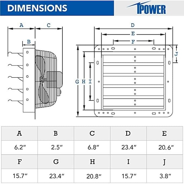 Ipower 20.6 X 20.8  Inch Shutter Exhaust Fan - HIFANXEXHAUST20