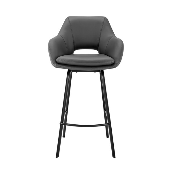 Armen Living Aura Gray Faux Leather and Black Metal Swivel 26" Counter Stool - LCAUBABLGR26