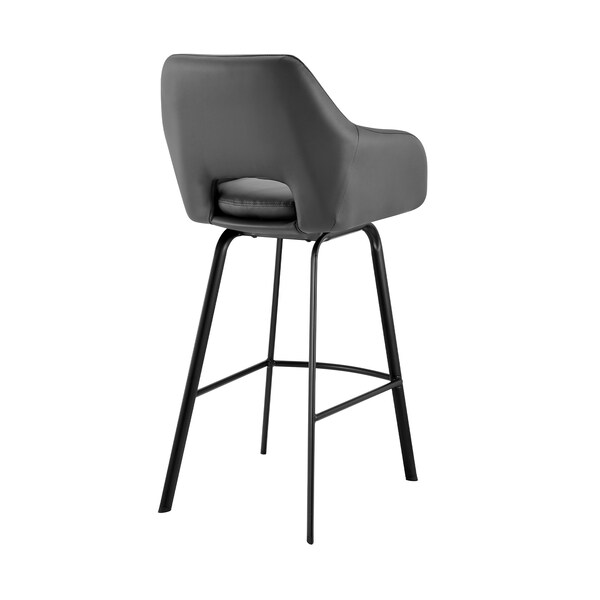 Armen Living Aura Gray Faux Leather and Black Metal Swivel 26" Counter Stool - LCAUBABLGR26