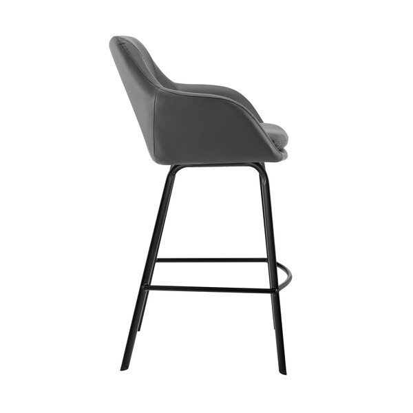 Armen Living Aura Gray Faux Leather and Black Metal Swivel 26" Counter Stool - LCAUBABLGR26