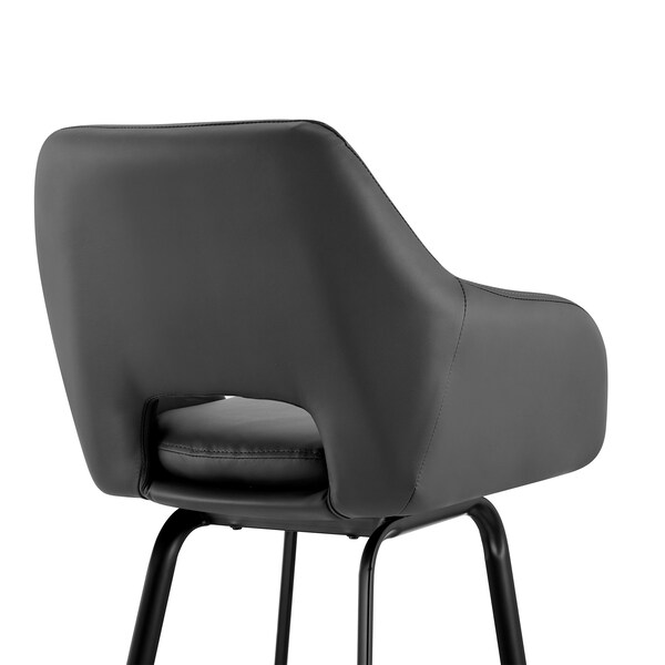Armen Living Aura Gray Faux Leather and Black Metal Swivel 26" Counter Stool - LCAUBABLGR26
