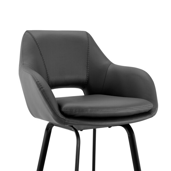 Armen Living Aura Gray Faux Leather and Black Metal Swivel 26" Counter Stool - LCAUBABLGR26
