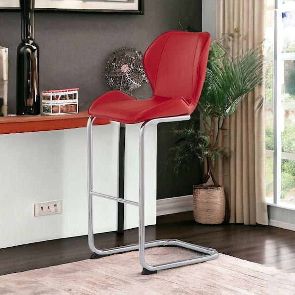 Homeroots Modern Barstools with Chrome Legs, Red - Set of 4 - 383946