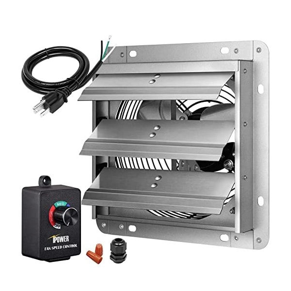Ipower 7 Inch Shutter Exhaust Fan Aluminum+  fan speed controller + Disposal Power Cord Kit - HIFANXEXHAUST7CTB