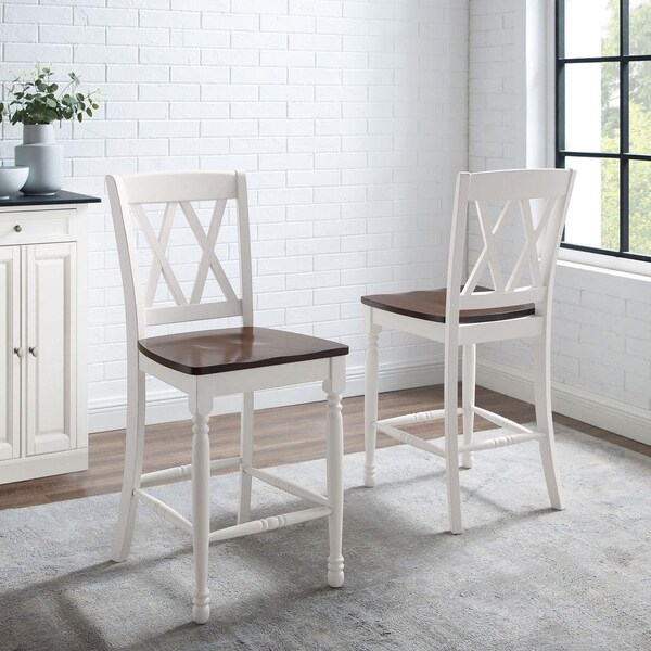 Crosley Furniture Counter Stool Set, Distressed White - 2 Stools - 2 Piece - CF501024-WH