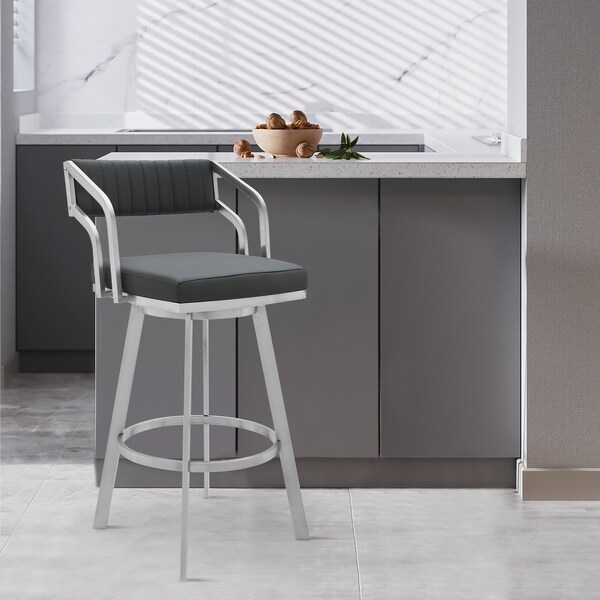 Armen Living Capri 30" Swivel Modern Metal and Slate Gray Faux Leather Bar and Counter Stool - LCCPBABSSG30