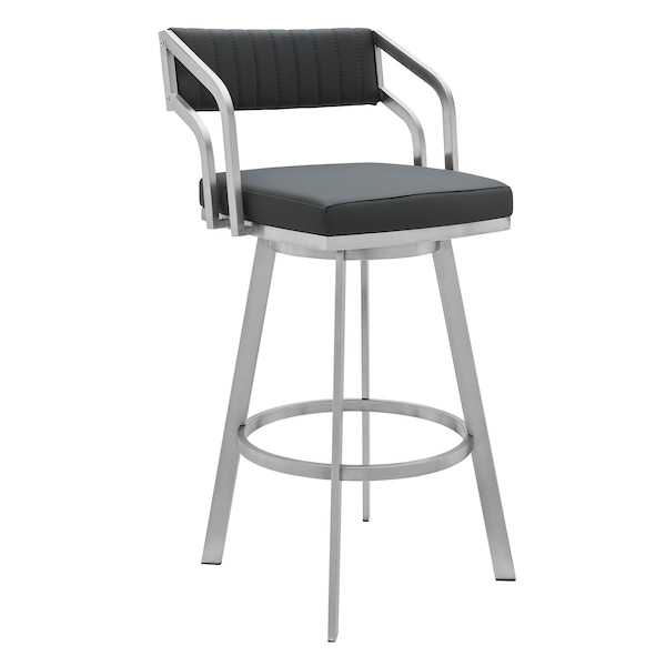 Armen Living Capri 30" Swivel Modern Metal and Slate Gray Faux Leather Bar and Counter Stool - LCCPBABSSG30