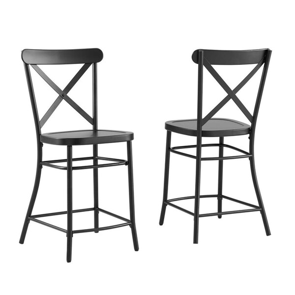 Crosley Furniture Camille Counter Stool Set - 2 Stools - Matte Black - 2 Piece - CF500624-MB