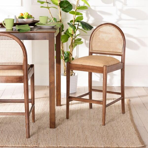 Bali & Pari Maryland Modern Bohemian Natural Rattan and Acacia Wood Counter Stool - 243-13363-ZORO