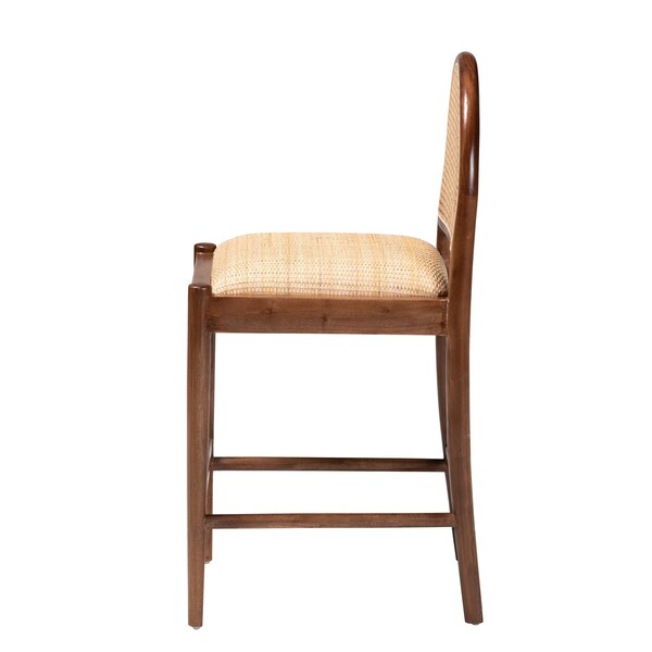Bali & Pari Maryland Modern Bohemian Natural Rattan and Acacia Wood Counter Stool - 243-13363-ZORO