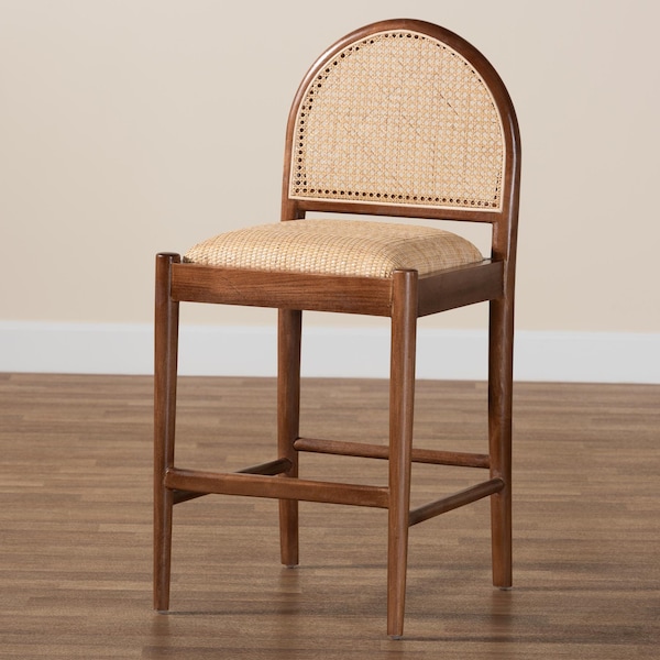 Bali & Pari Maryland Modern Bohemian Natural Rattan and Acacia Wood Counter Stool - 243-13363-ZORO