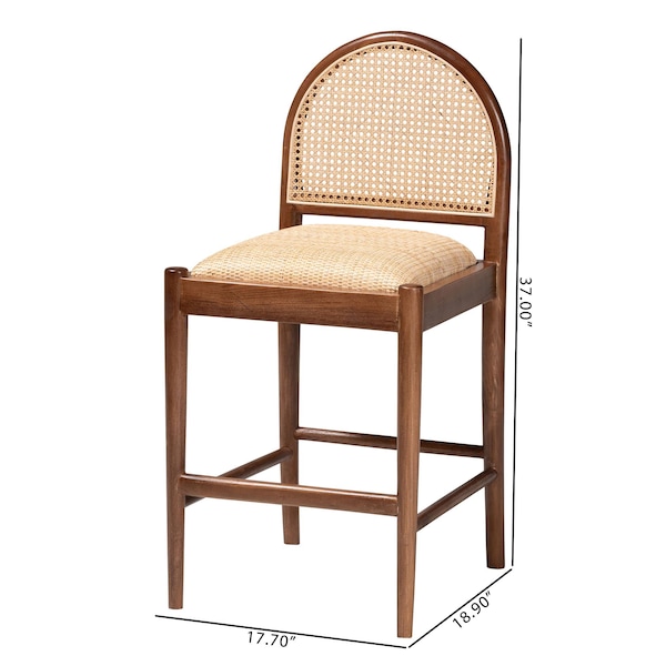 Bali & Pari Maryland Modern Bohemian Natural Rattan and Acacia Wood Counter Stool - 243-13363-ZORO