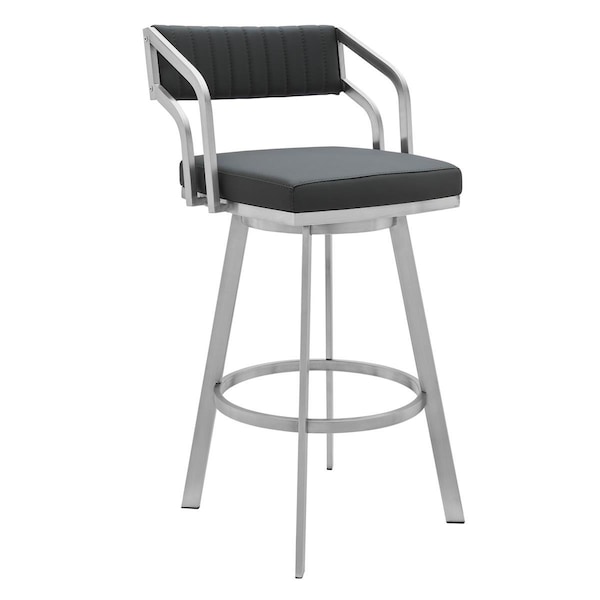 Homeroots 30 in. Timeless Slate Faux Leather Silver Finish Swivel Counter Stool, Grey - 476706