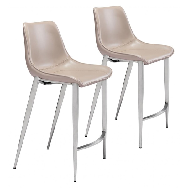 Homeroots 39.8 x 20.7 x 21.7 in. Gray Faux Leather & Silver Steel Modern Stitch Bucket Counter Chairs - 396498