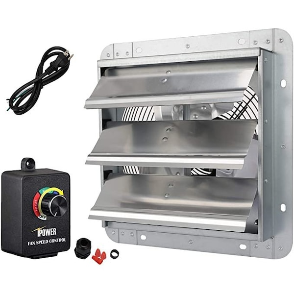Ipower 10 Inch Shutter Exhaust Fan Aluminum+  fan speed controller + Disposal Power Cord Kit - HIFANXEXHAUST10CTB