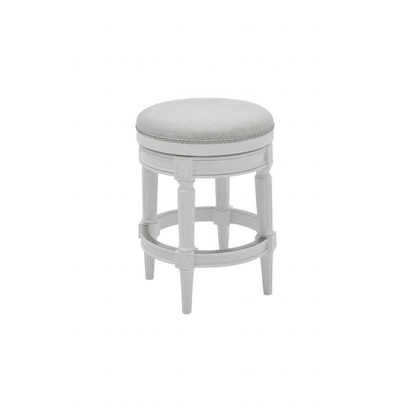 Homeroots 25.5 in. Counter Height Round Counter Stool Alabaster White Fabric - 380063