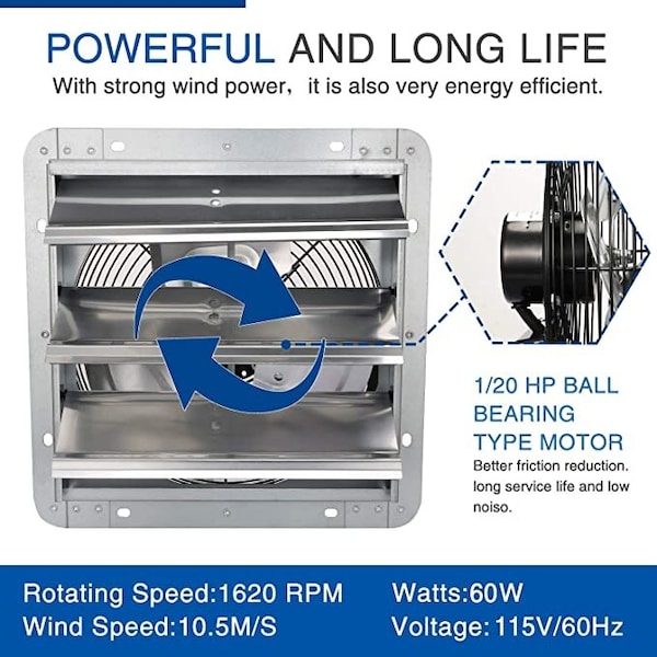 Ipower 10 Inch Shutter Exhaust Fan Aluminum+ fan speed controller + Disposal Power Cord Kit2 Pack, 2PK - HIFANXEXHAUST10CTBX2