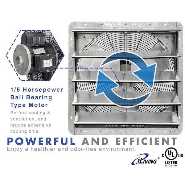 Iliving Silver 3368 CFM 20 in. Wall-Mounted Electric Powered Variable Speed Shutter Exhaust Fan - ILG8SF20V