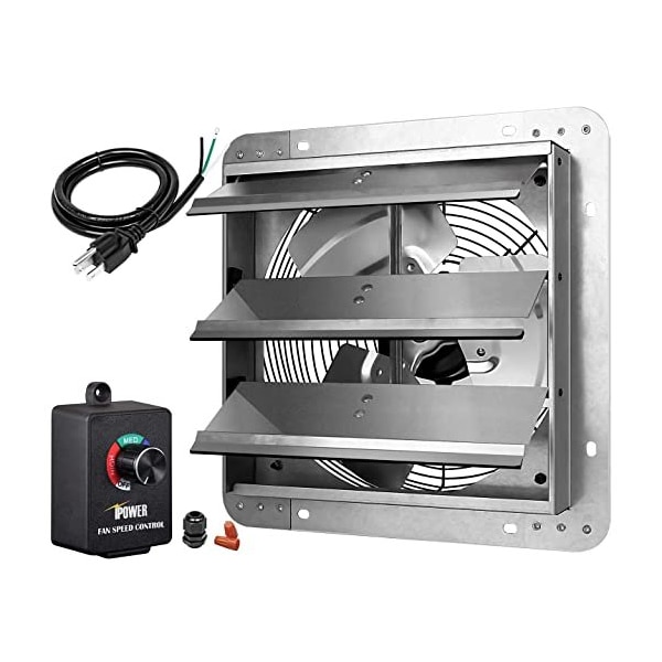 Simple Deluxe iPower 12 Inch Shutter Exhaust Fan Aluminum+  fan speed controller + Disposal Power Cord Kit - HIFANXEXHAUST12CTB