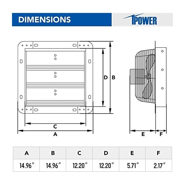 Simple Deluxe iPower 12 Inch Shutter Exhaust Fan Aluminum+  fan speed controller + Disposal Power Cord Kit - HIFANXEXHAUST12CTB