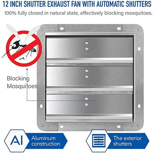 Ipower 12 Inch Shutter Exhaust Fan Aluminum, 2 PACK, 2PK - HIFANXEXHAUST12X2