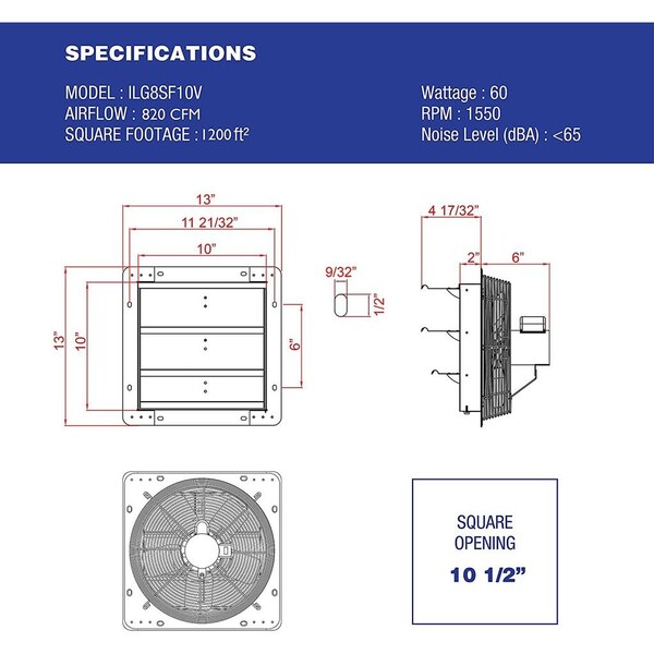 Iliving Silver 10 in. 600 CFM Electric Powered Variable Speed Wall-Mounted Shutter Exhaust Fan - ILG8SF10V