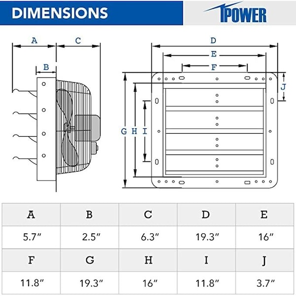 Ipower 16 Inch Shutter Exhaust Fan Aluminum, 2 PACK, 2PK - HIFANXEXHAUST16X2