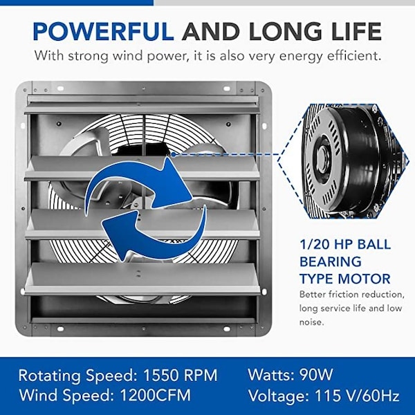 Ipower 16 Inch Shutter Exhaust Fan Aluminum, 2 PACK, 2PK - HIFANXEXHAUST16X2