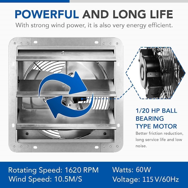 Edendirect 12 in. Variable Speeds Electric Roof Louver Exhaust Fan/Vent, Gable Mount Atttic Fan in Silver - IR-EXHAUST12