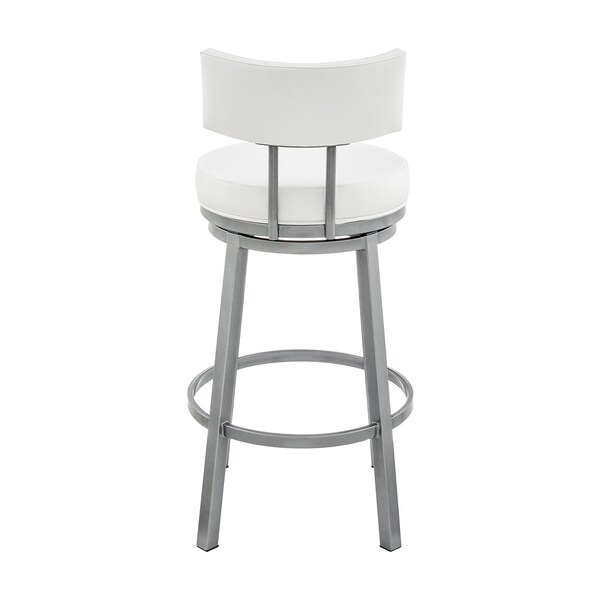 Armen Living Dalza Swivel Bar Stool in Cloud Finish with White Faux Leather - 840254333574