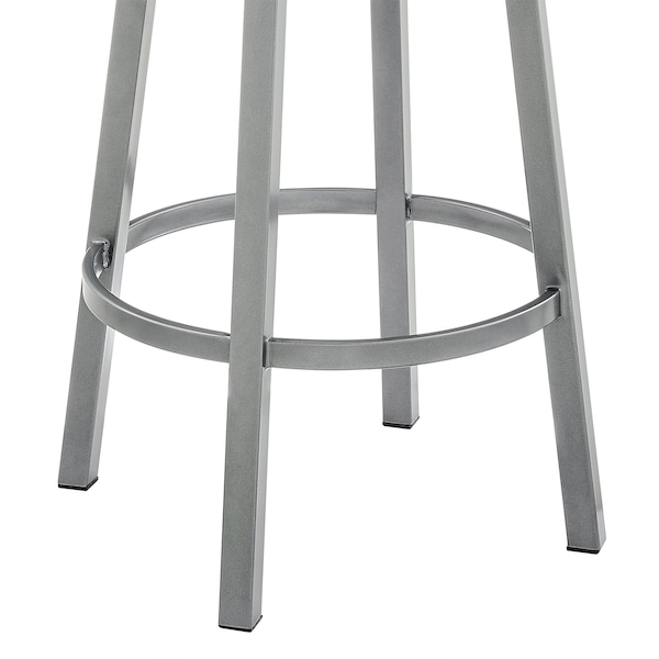 Armen Living Dalza Swivel Bar Stool in Cloud Finish with White Faux Leather - 840254333574