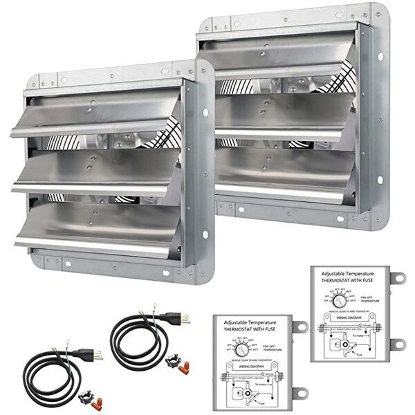 Ipower 10 Inch Shutter Exhaust Fan with Thermostat， 2 Pack, 2PK - HIFANXEXHAUST10THEMOTX2