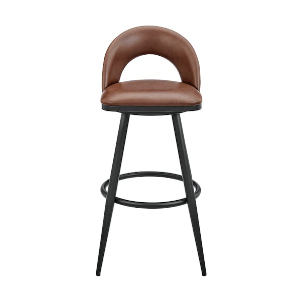 Armen Living Lottech Swivel Counter Stool in Black Metal and Brown Faux Leather - 840254335349