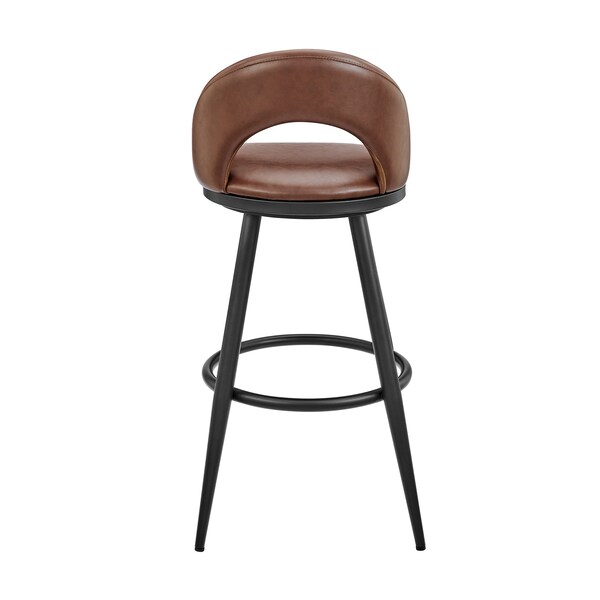 Armen Living Lottech Swivel Counter Stool in Black Metal and Brown Faux Leather - 840254335349