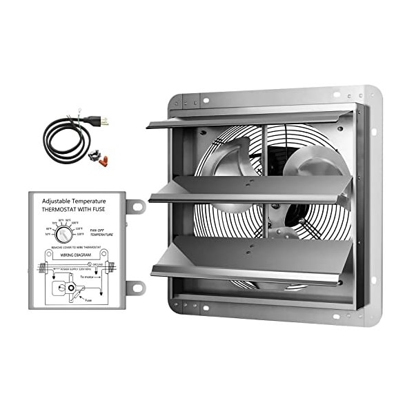 Ipower 14 Inch Shutter Exhaust Fan with Thermostat - HIFANXEXHAUST14THEMOT