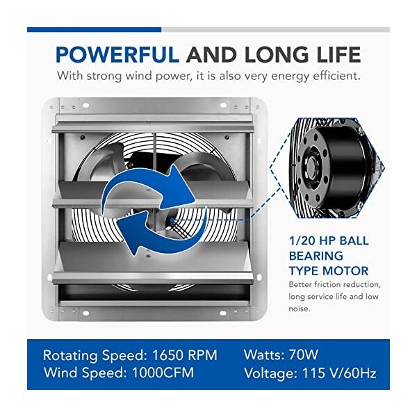 Ipower 14 Inch Shutter Exhaust Fan with Thermostat - HIFANXEXHAUST14THEMOT