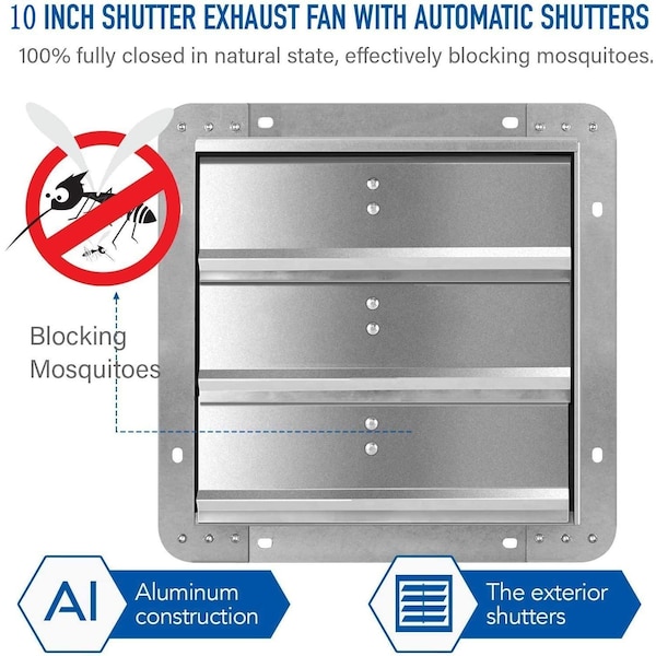 Edendirect 10 in. 820 CFM  Silver Exhaust Electric Powered Gable Mount Shutter Fan/Vent, High Speed - IR-EXHAUST10