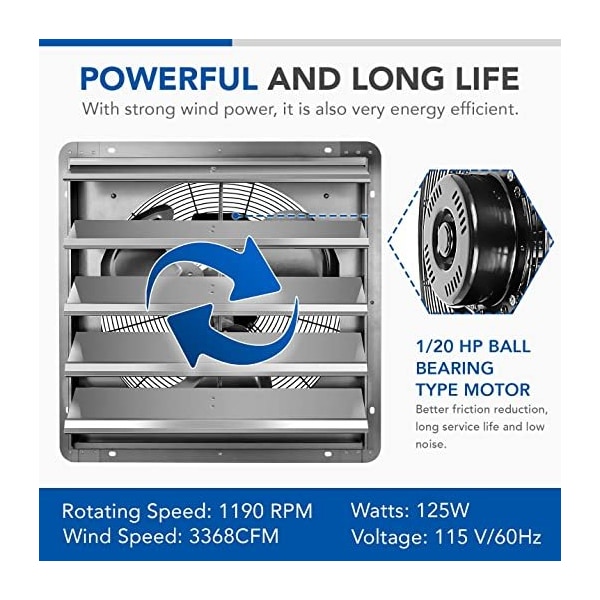 Ipower 20 Inch Shutter Exhaust Fan with Thermostat - HIFANXEXHAUST20THEMOT