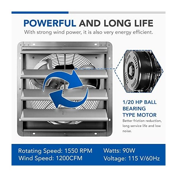 Ipower 16 Inch Shutter Exhaust Fan with Thermostat - HIFANXEXHAUST16THEMOT