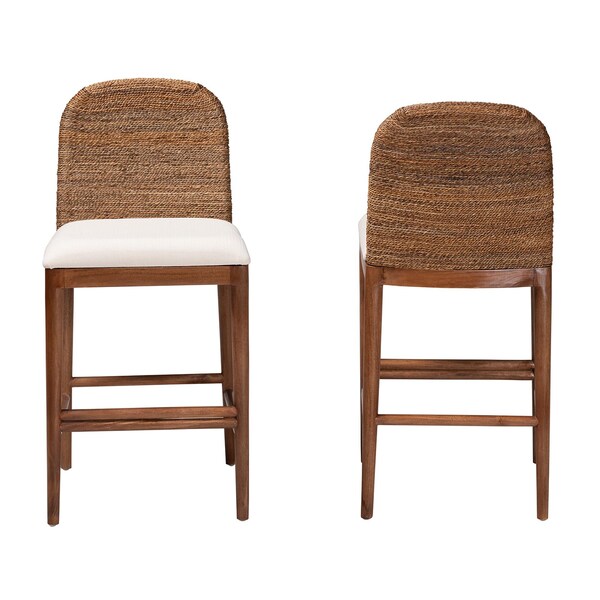 Bali & Pari Nadim Modern Bohemian Natural Seagrass and Acacia Wood 2-Piece Counter Stool Set, PR - 242-2PC-13488-ZORO