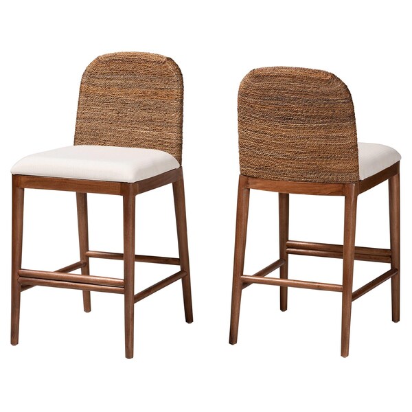 Bali & Pari Nadim Modern Bohemian Natural Seagrass and Acacia Wood 2-Piece Counter Stool Set, PR - 242-2PC-13488-ZORO