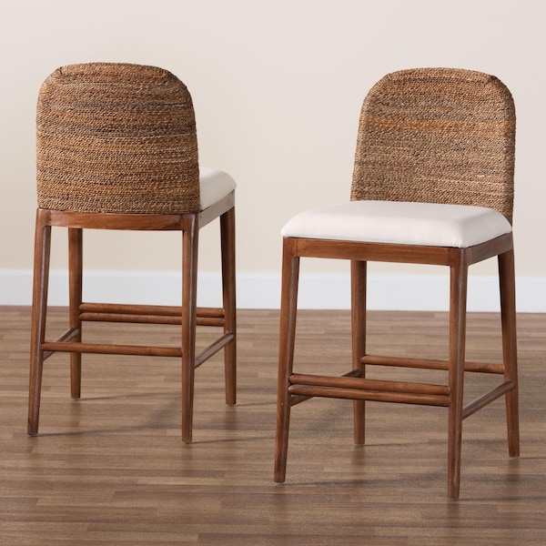Bali & Pari Nadim Modern Bohemian Natural Seagrass and Acacia Wood 2-Piece Counter Stool Set, PR - 242-2PC-13488-ZORO