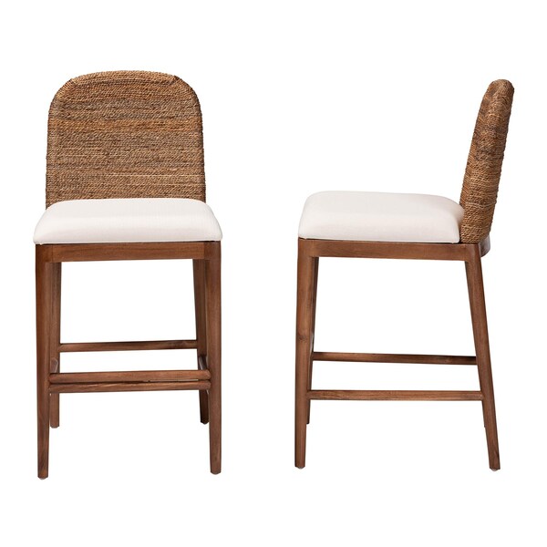Bali & Pari Nadim Modern Bohemian Natural Seagrass and Acacia Wood 2-Piece Counter Stool Set, PR - 242-2PC-13488-ZORO