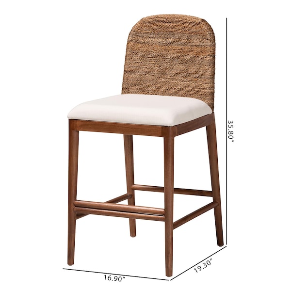 Bali & Pari Nadim Modern Bohemian Natural Seagrass and Acacia Wood 2-Piece Counter Stool Set, PR - 242-2PC-13488-ZORO