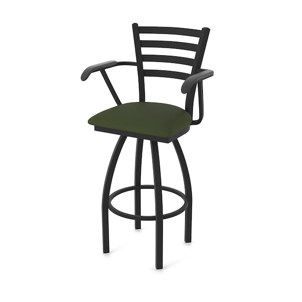 Holland Bar Stool Co Jackie with Arms 25 in. Swivel Counter Stool with Black Wrinkle Finish and Canter Pine Seat - 415