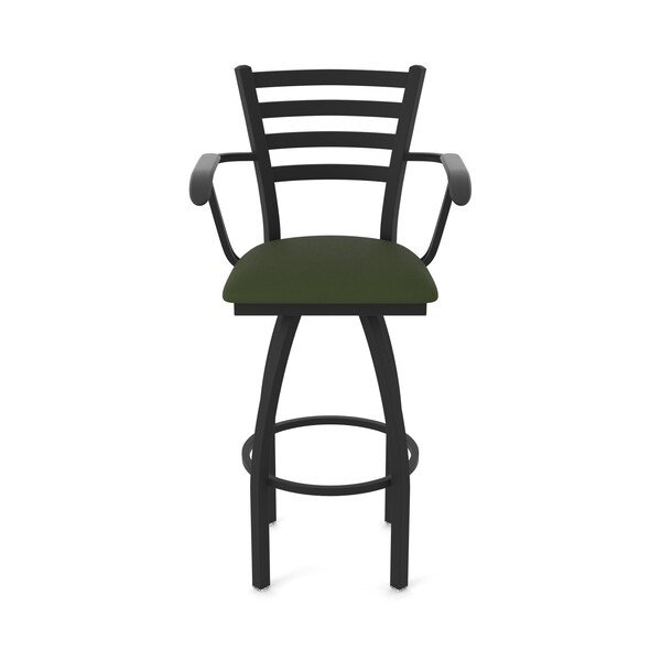 Holland Bar Stool Co Jackie with Arms 25 in. Swivel Counter Stool with Black Wrinkle Finish and Canter Pine Seat - 415