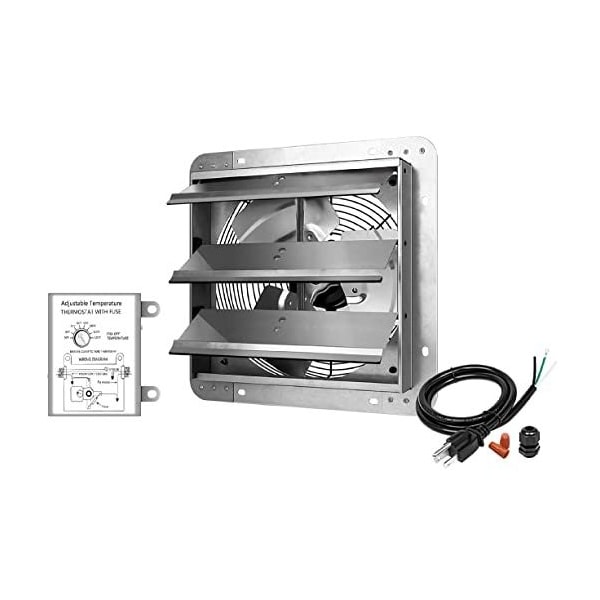 Ipower 12 Inch Shutter Exhaust Fan + Temperature Control - HIFANXEXHAUST12THEMOT