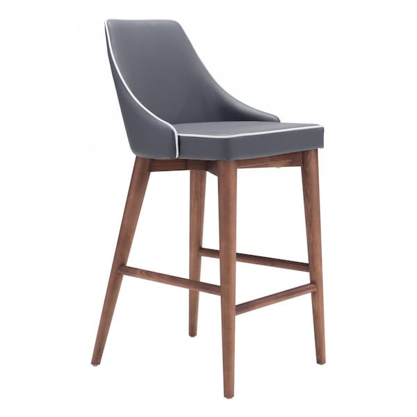 Gfancy Fixtures 37 x 18 x 19.7 in. Dark Gray with White Piping & Walnut Counter Chair - GF3656523