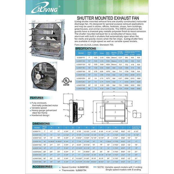 Iliving Silver 1736 CFM 18 in. Electric Powered Gable Mount Shutter Fan/Vent - ILG8SF18V